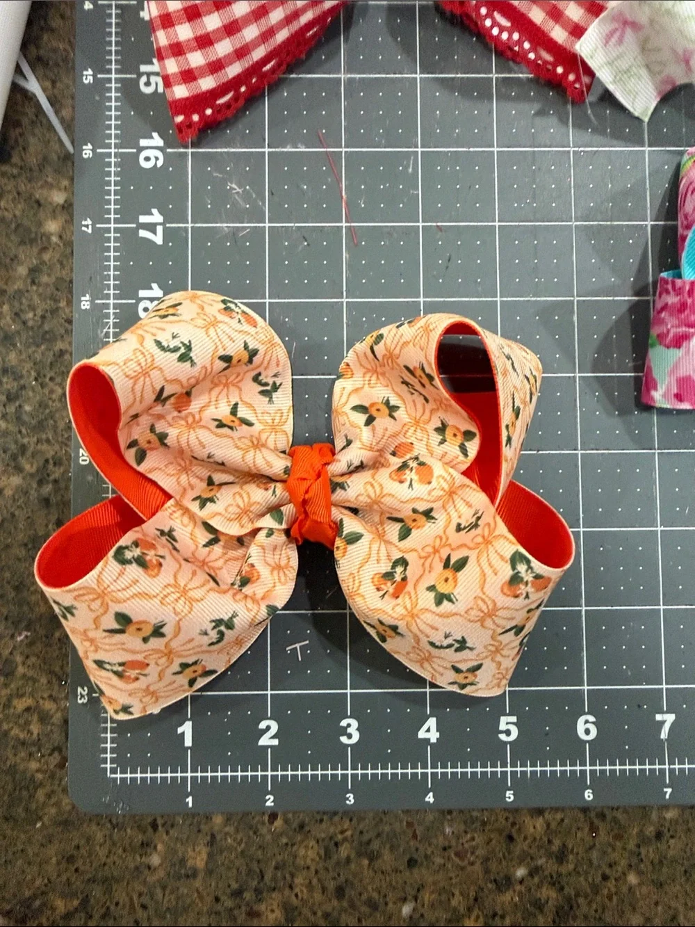 Orange coquette bows Grosgrain Hair Bow with Bright Orange Accent